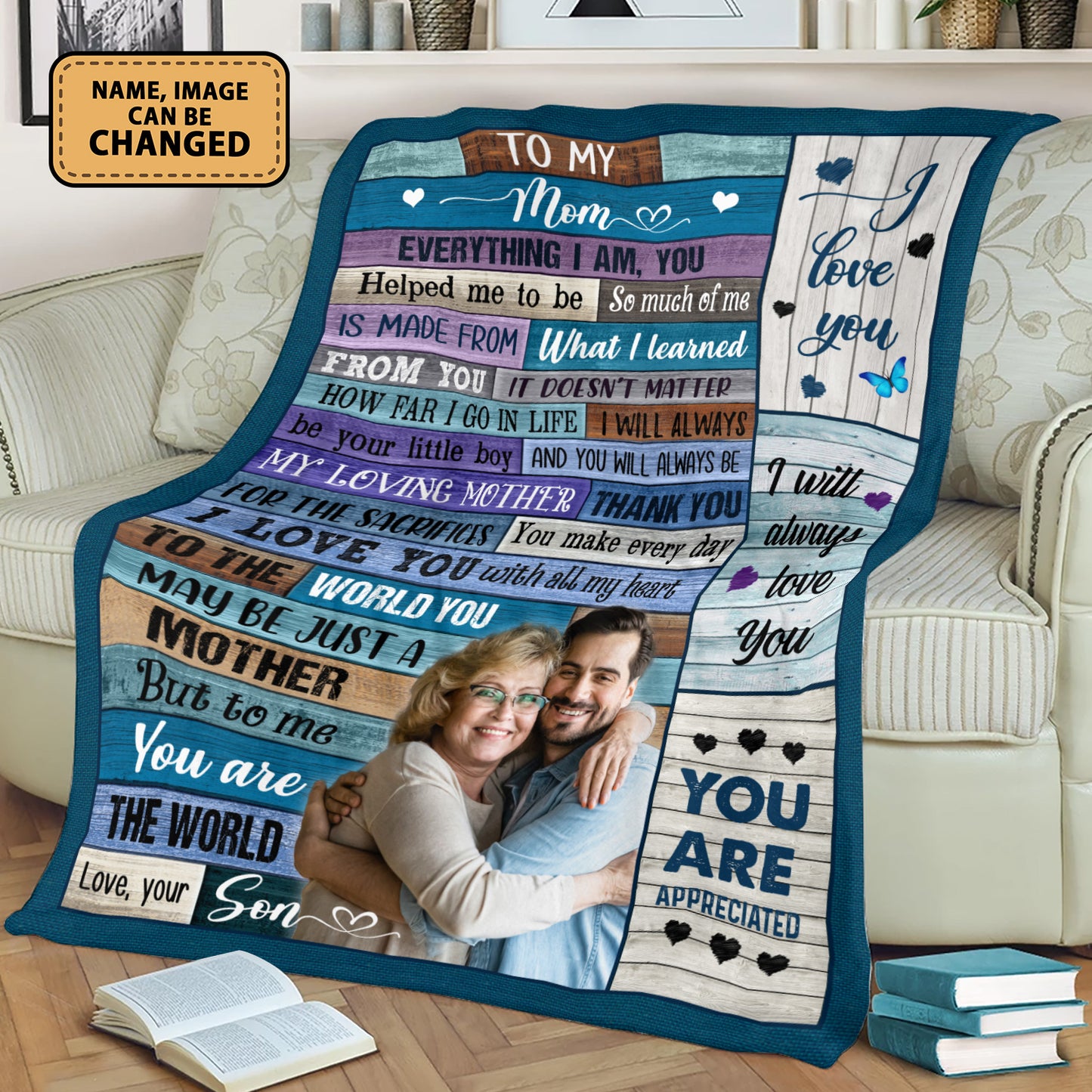 To My Mom Everything I Am You Helped Me Personalized Fleece Blanket