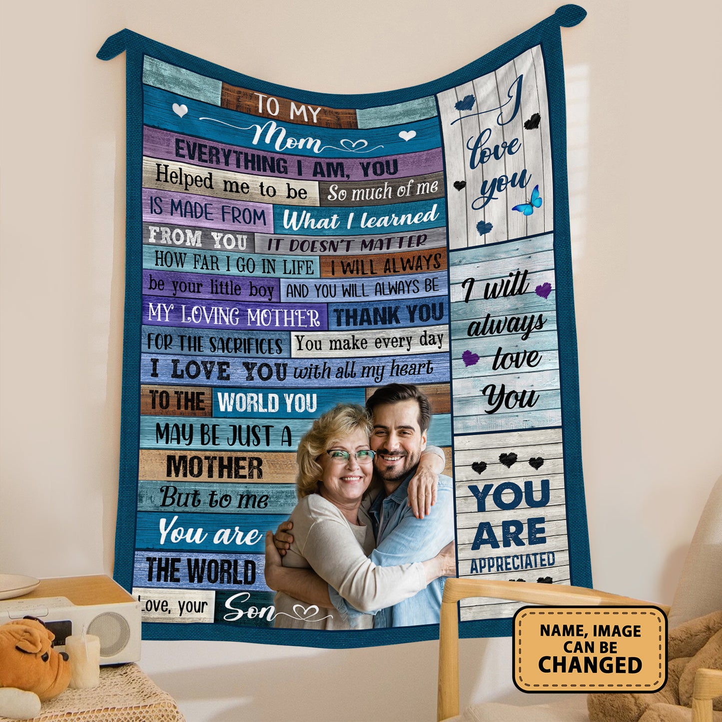 To My Mom Everything I Am You Helped Me Personalized Fleece Blanket