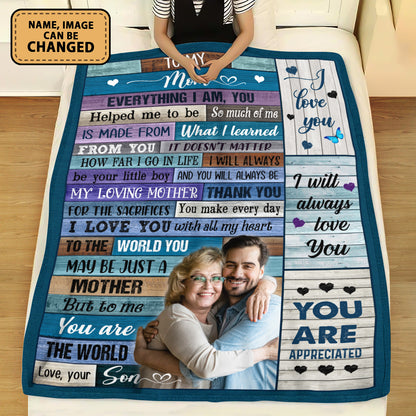 To My Mom Everything I Am You Helped Me Personalized Fleece Blanket