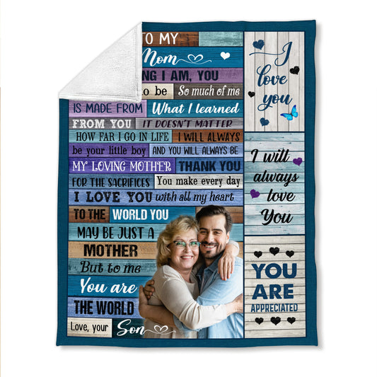 To My Mom Everything I Am You Helped Me Personalized Fleece Blanket