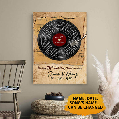 Personalized Love Of A Lifetime - Music Lyrics Song Anniversary Canvas