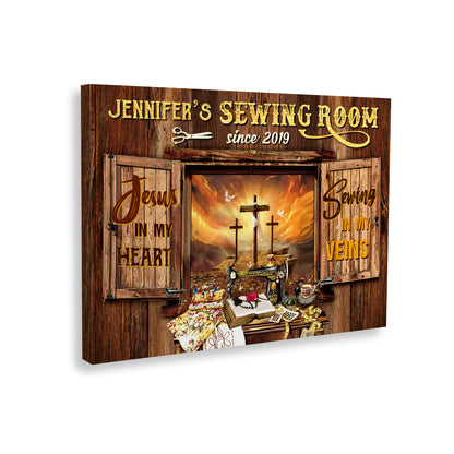 Sewing Room Jesus In My Heart Sewing In My Vein Canvas