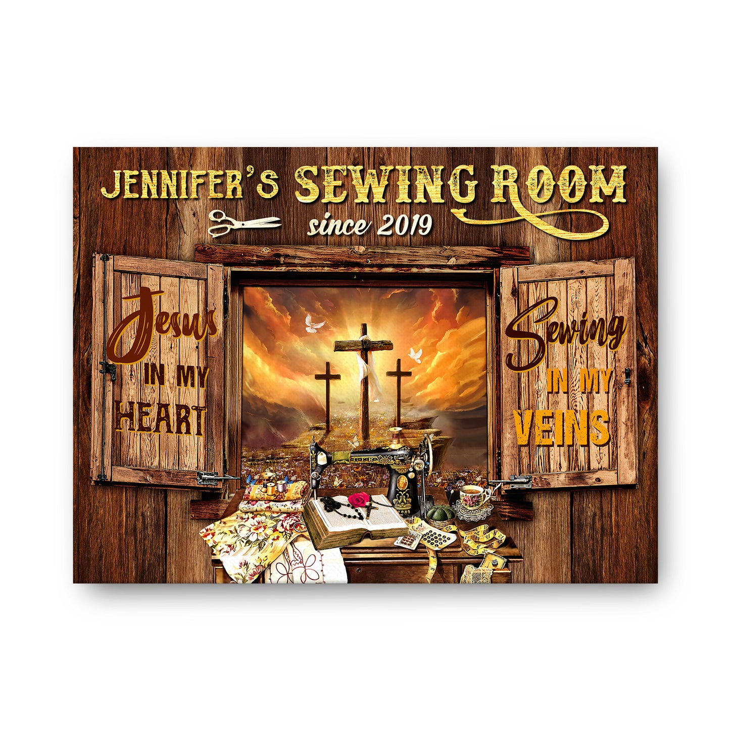 Sewing Room Jesus In My Heart Sewing In My Vein Canvas