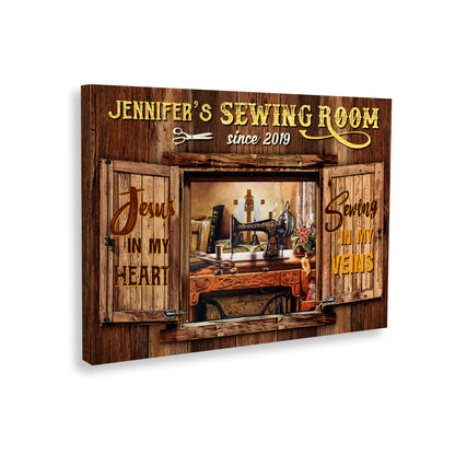 Sewing Room Jesus In My Heart Sewing In My Vein Canvas