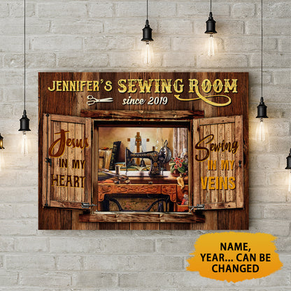 Sewing Room Jesus In My Heart Sewing In My Vein Canvas