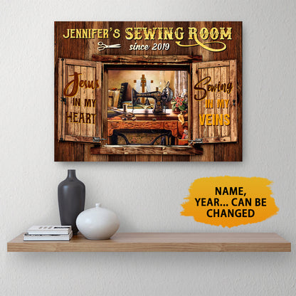 Sewing Room Jesus In My Heart Sewing In My Vein Canvas