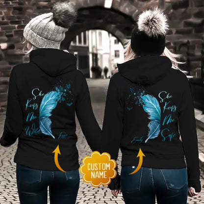 Custom Name She Keeps Me Safe - She Keeps Me Wild Matching Hoodie