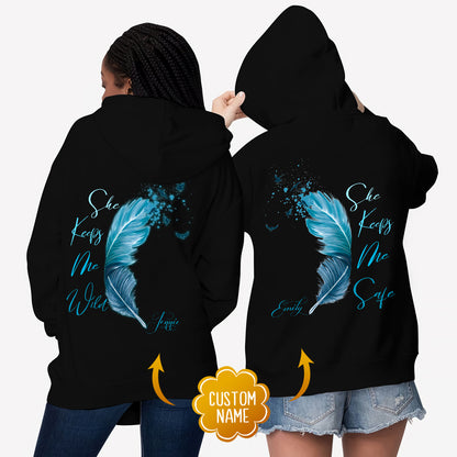 Custom Name She Keeps Me Safe - She Keeps Me Wild Matching Hoodie