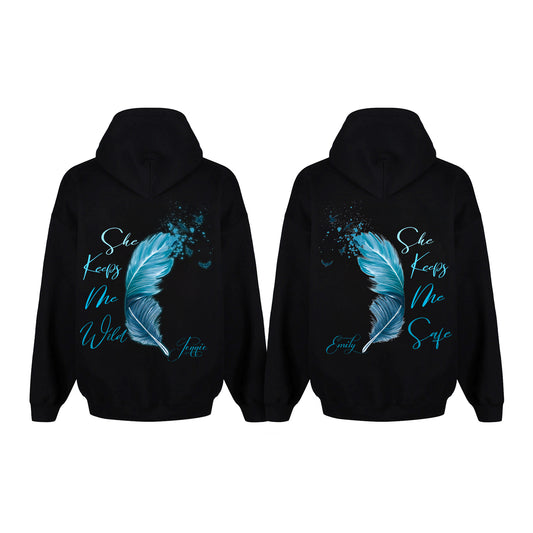 Custom Name She Keeps Me Safe - She Keeps Me Wild Matching Hoodie