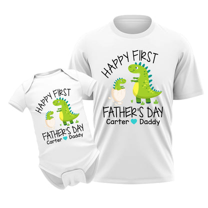 Happy First Fathers Day Papasaurus Dad & Baby Custom Matching Outfit