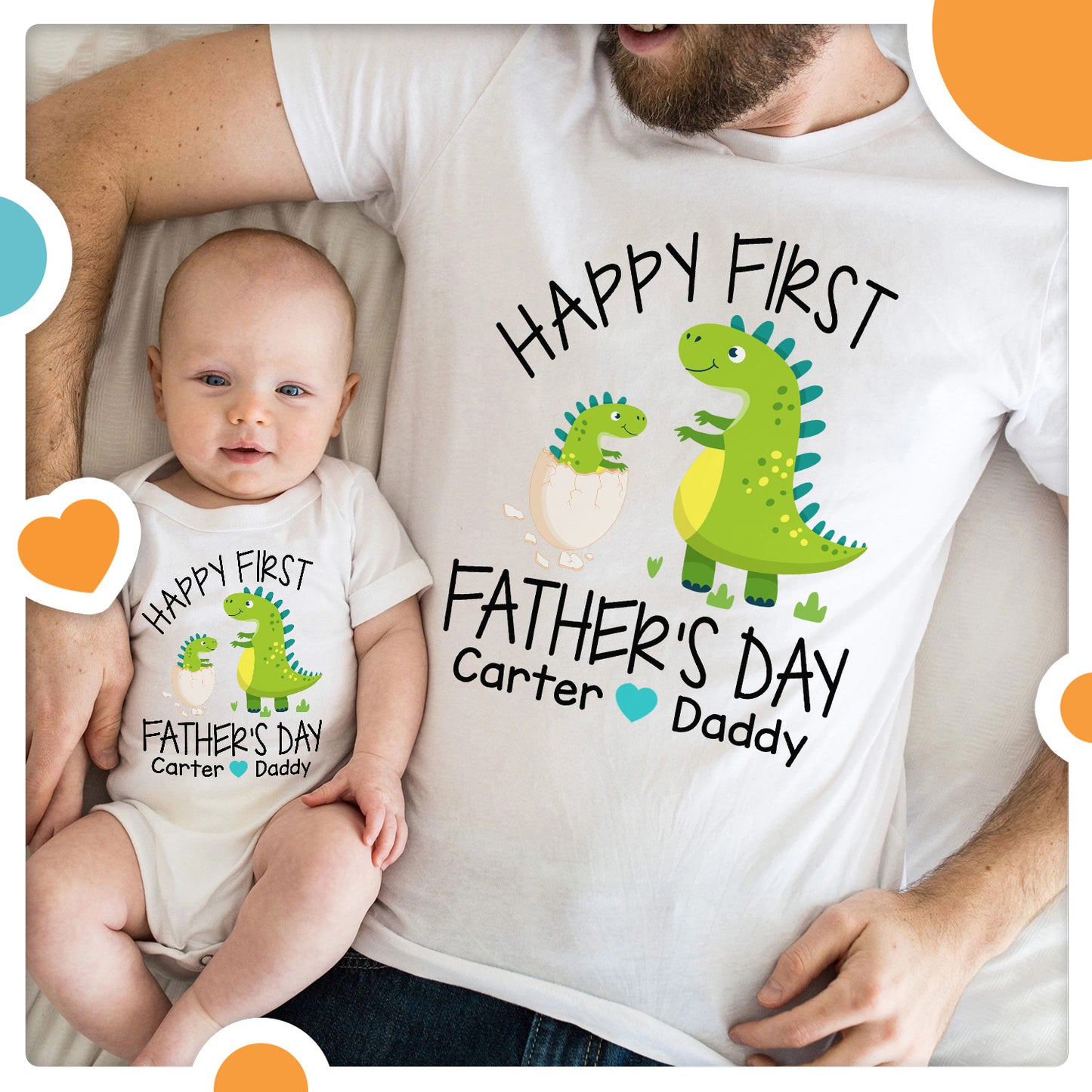 Happy First Fathers Day Papasaurus Dad & Baby Custom Matching Outfit