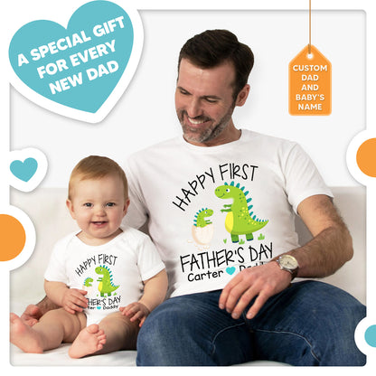 Happy First Fathers Day Papasaurus Dad & Baby Custom Matching Outfit