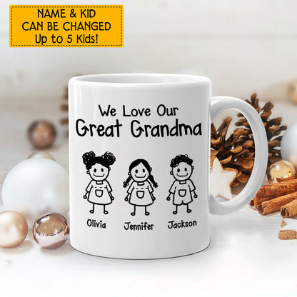 We Love Our Great Grandma Custom Mug With Your Name & Kid Clipart