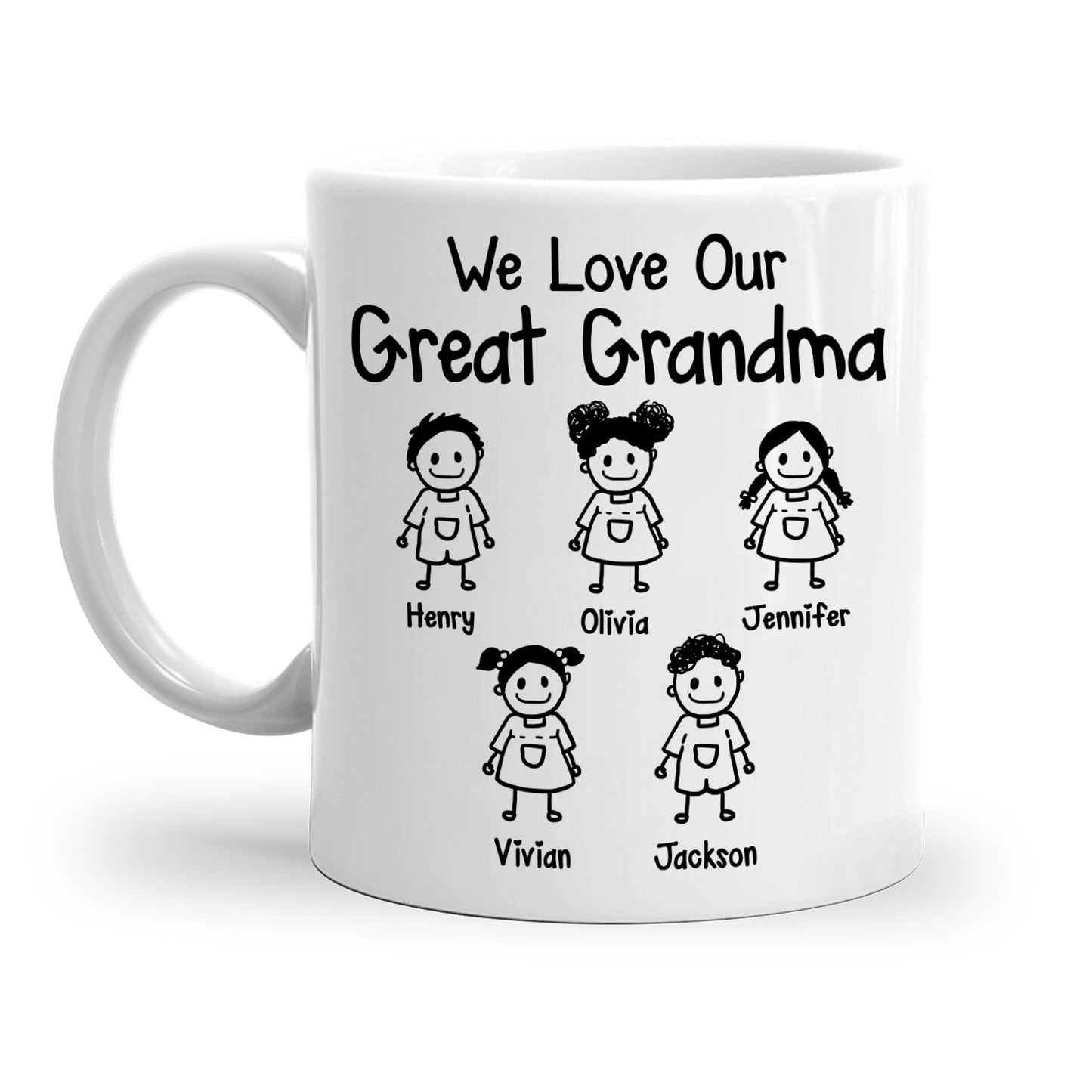 We Love Our Great Grandma Custom Mug With Your Name & Kid Clipart