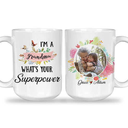I'm A Grandma What's Your Superpower Custom Mug With Your Name & Photo