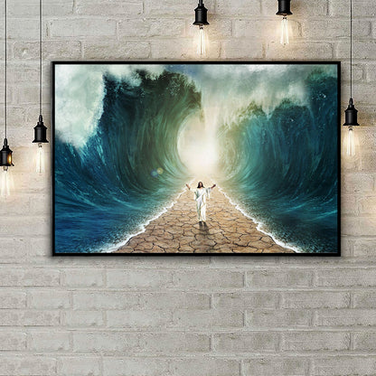 Parted Sea With Jesus WalKing On Dry Ground Poster