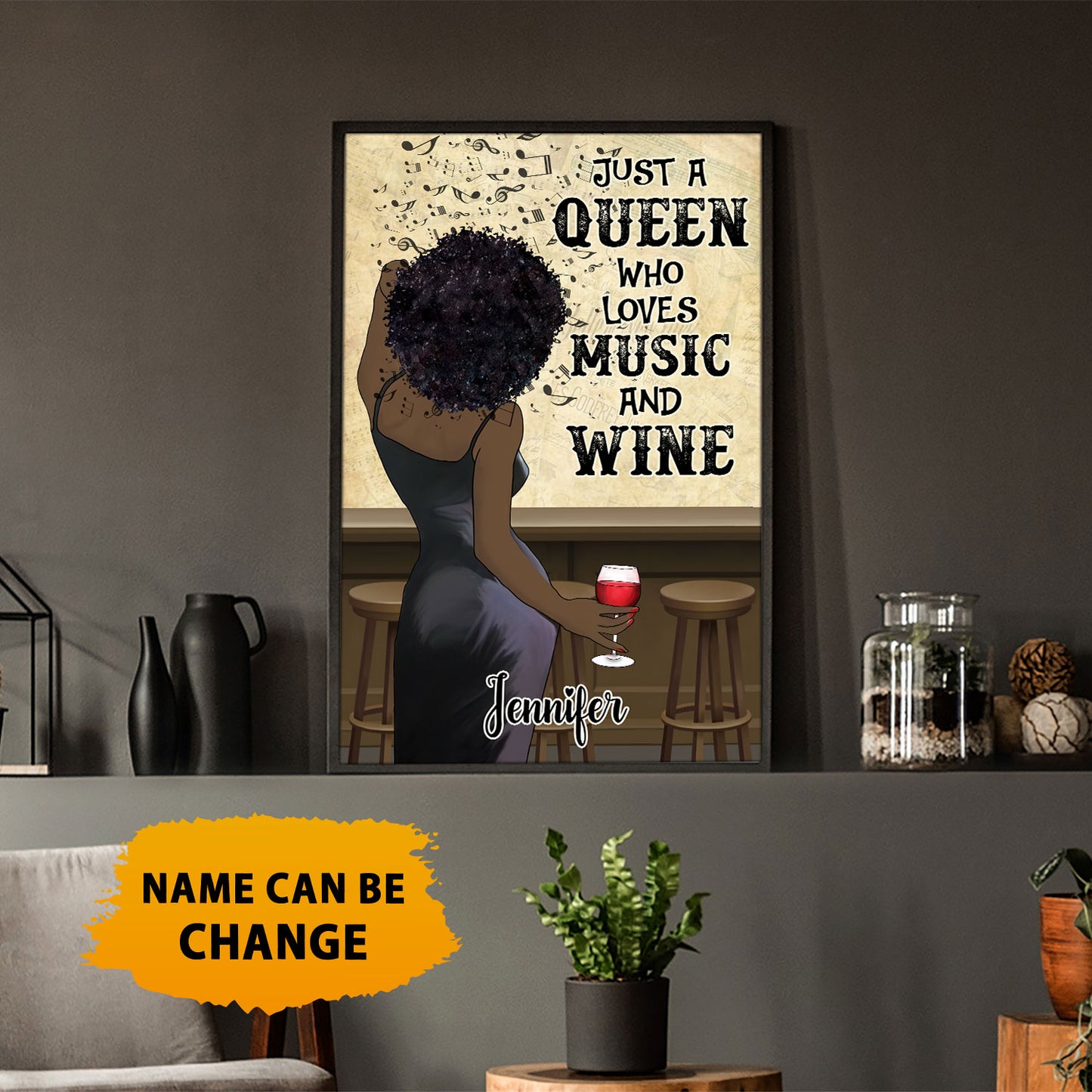 Custom Name Just A Queen Who Loves Music And Wine Poster