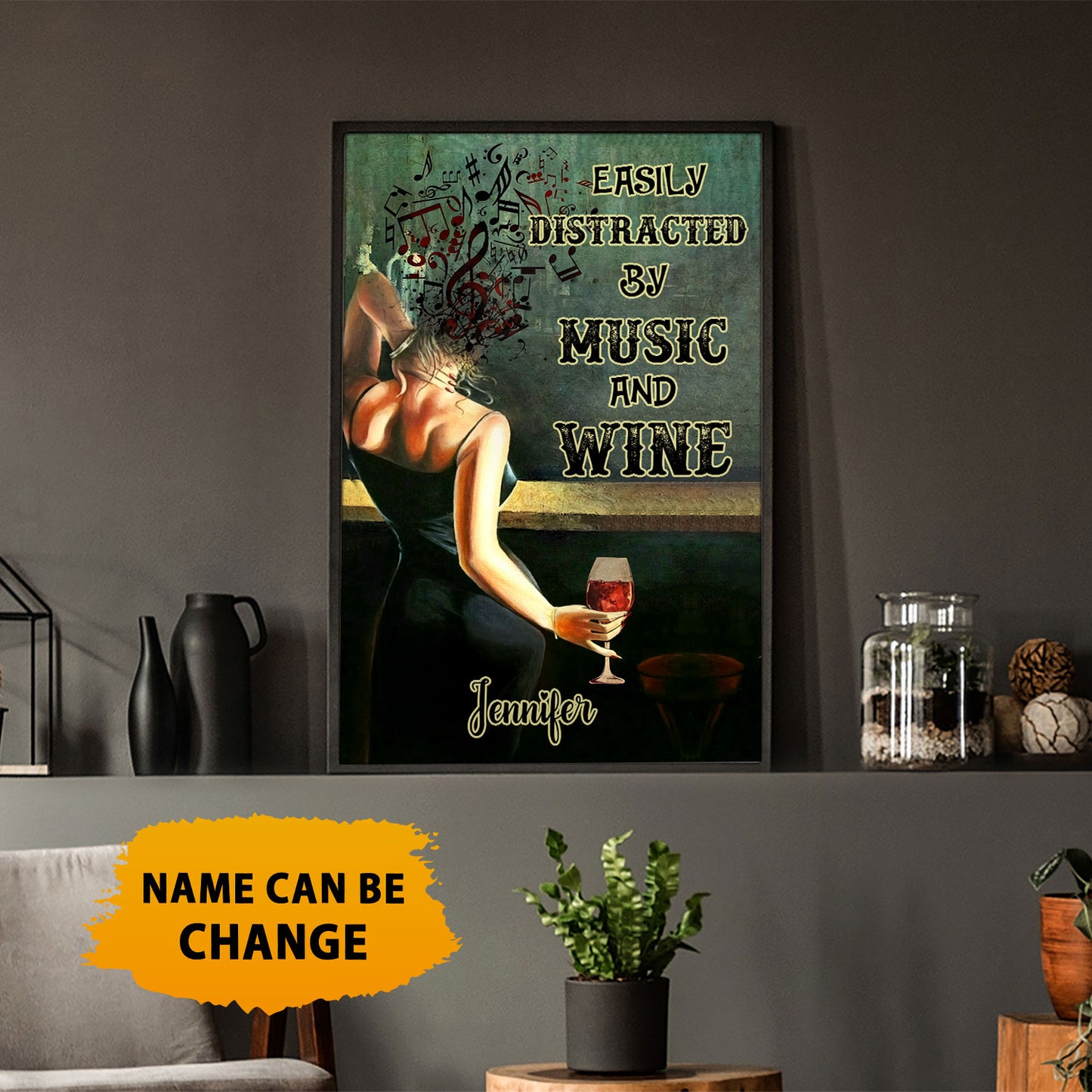 Custom Name Easily Distracted By Music And Wine Poster