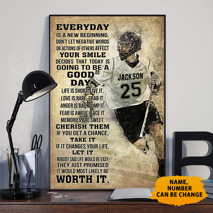 Custom Name Number Lacrosse Everyday Is A New Beginning Poster