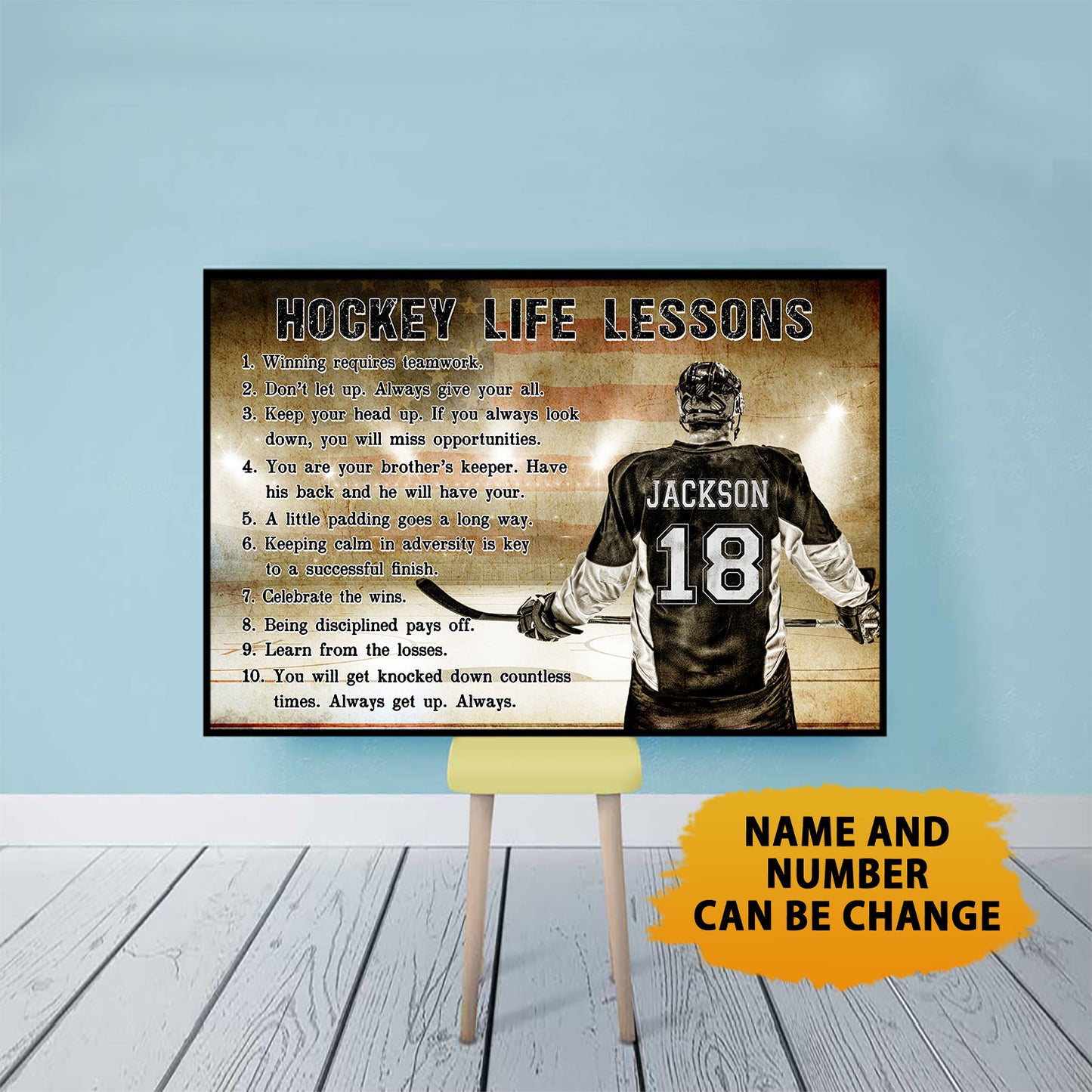 Hockey Life Lessons Poster For Boy Personalized Horizontal Poster