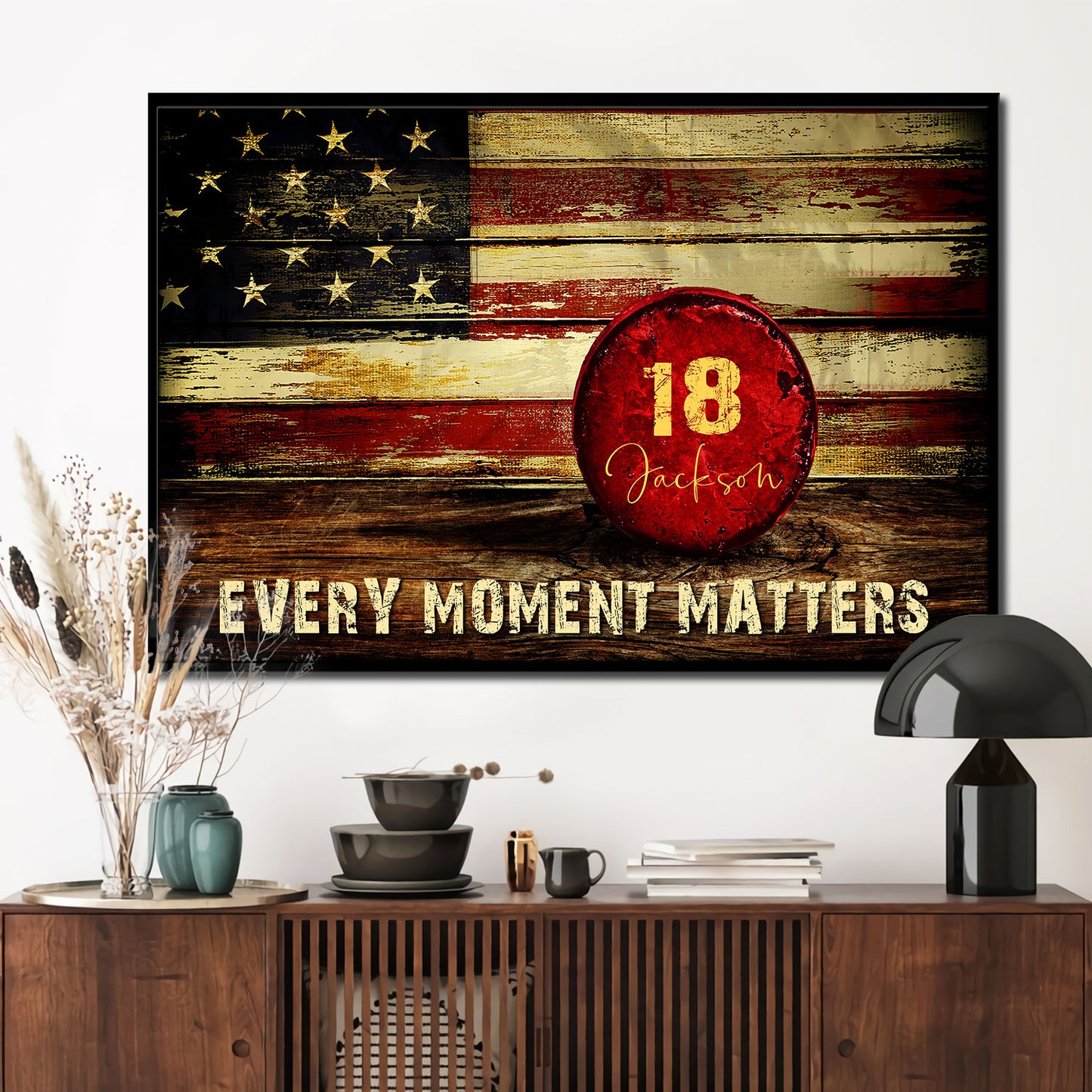 Vintage American Flag Hockey 2 Personalized Poster
