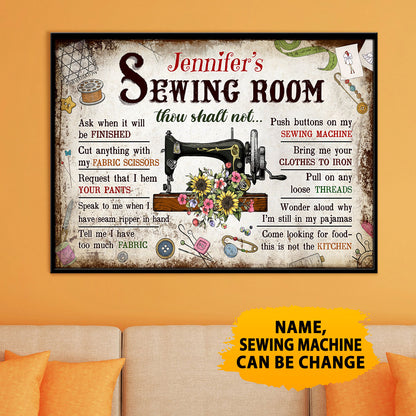 Sewing Room Rules Vintage Personalized Horizontal Poster 1
