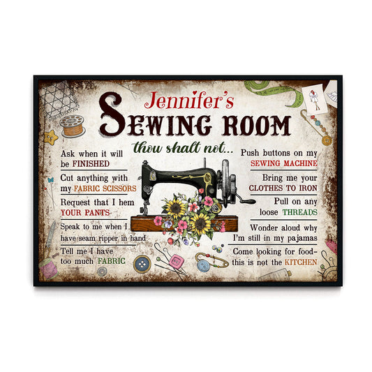 Sewing Room Rules Vintage Personalized Horizontal Poster 1