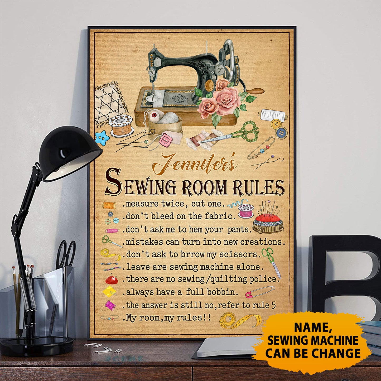 Sewing Room Rules Vintage  Personalized Vertical Poster 5