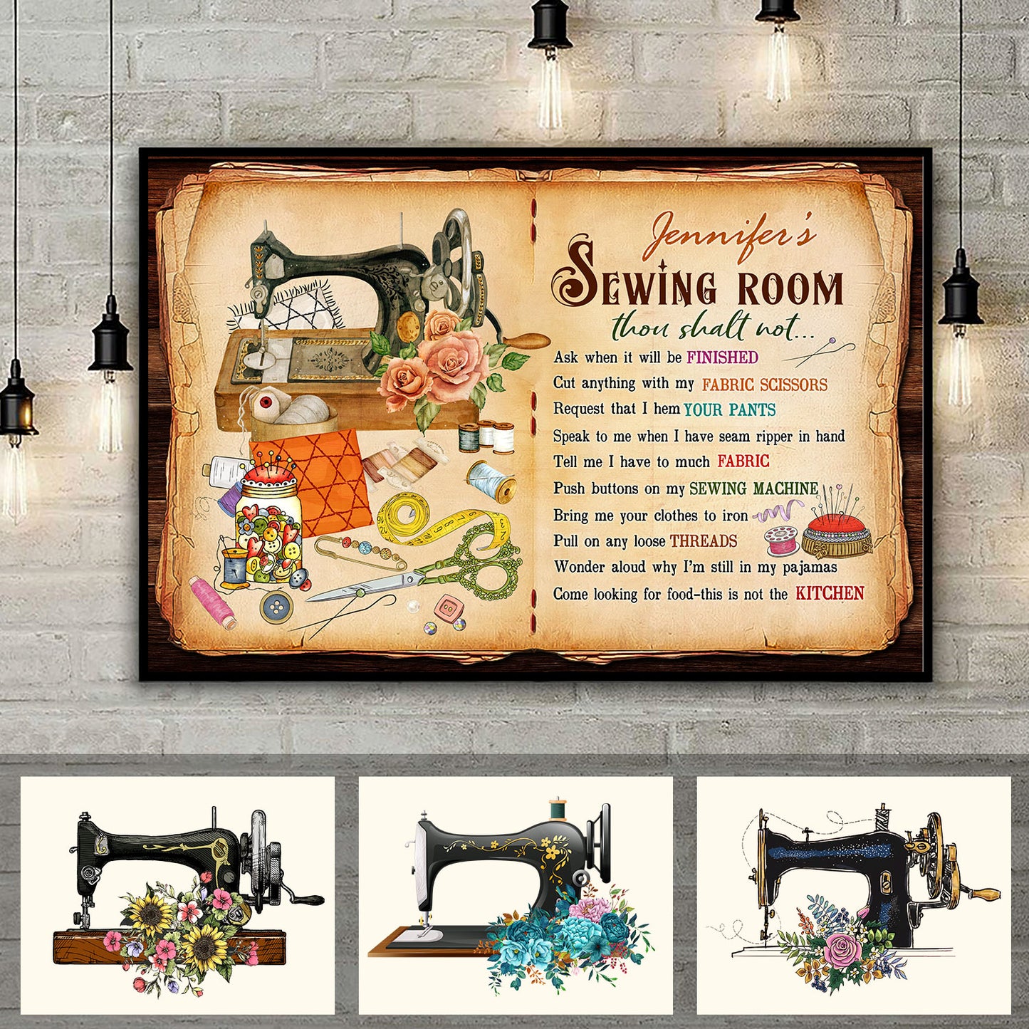 Sewing Room Rules Vintage Book Personalized Horizontal Poster 7