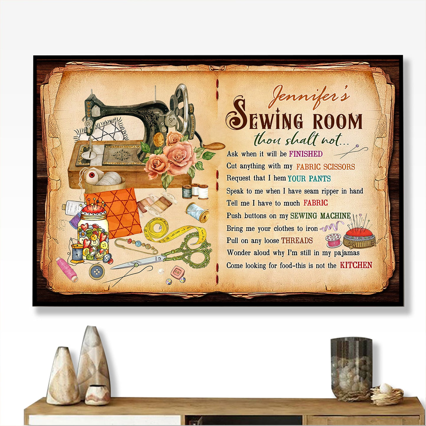 Sewing Room Rules Vintage Book Personalized Horizontal Poster 7