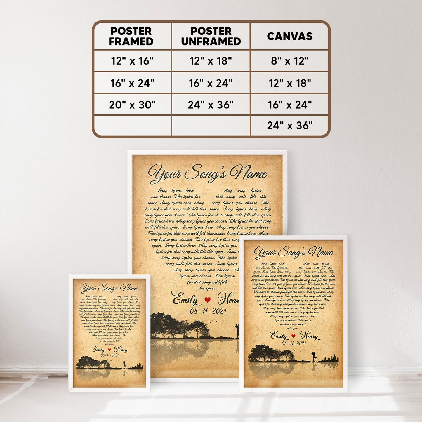 Personalized Song Lyrics, Name & Date Vertical Poster For Couple