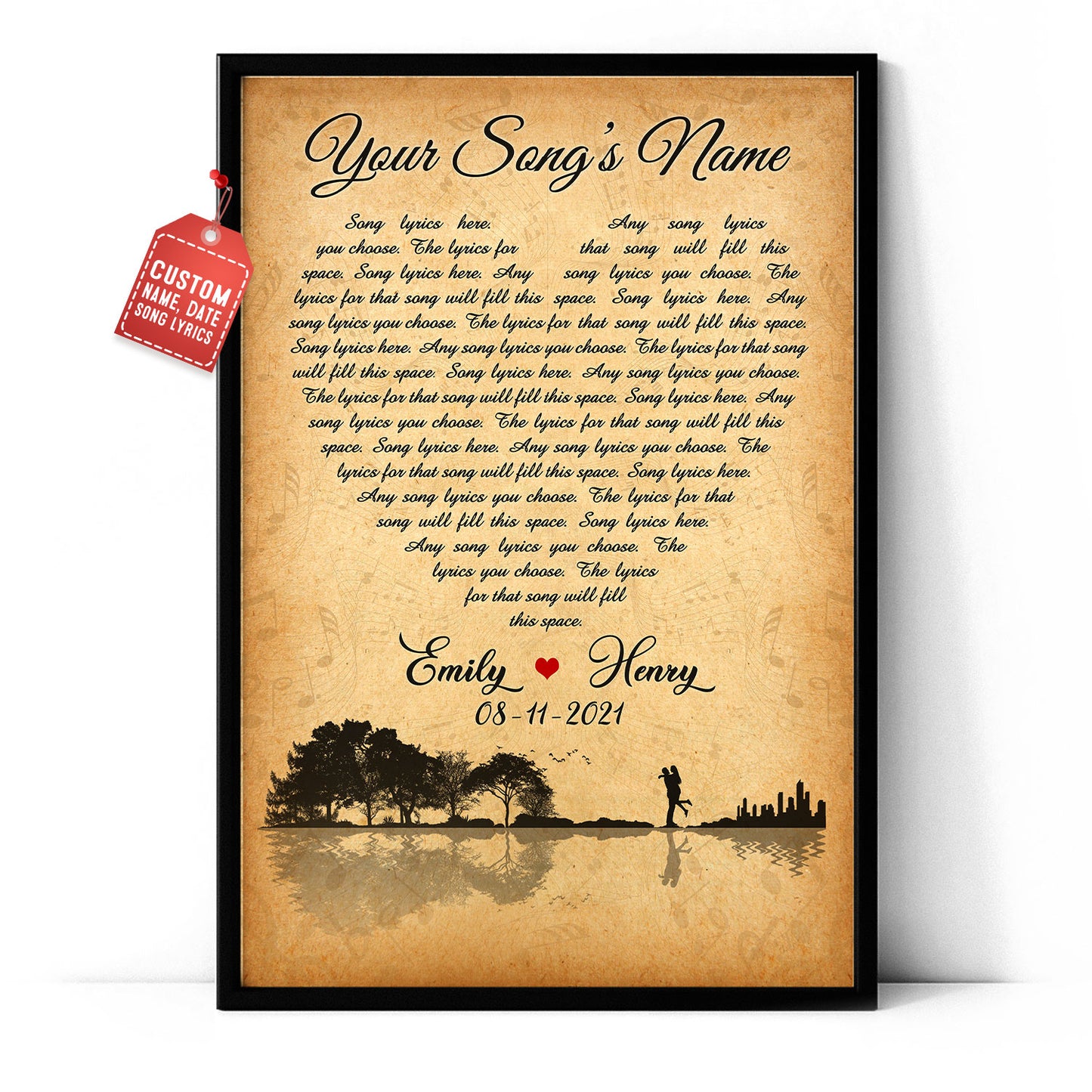 Personalized Song Lyrics, Name & Date Vertical Poster For Couple
