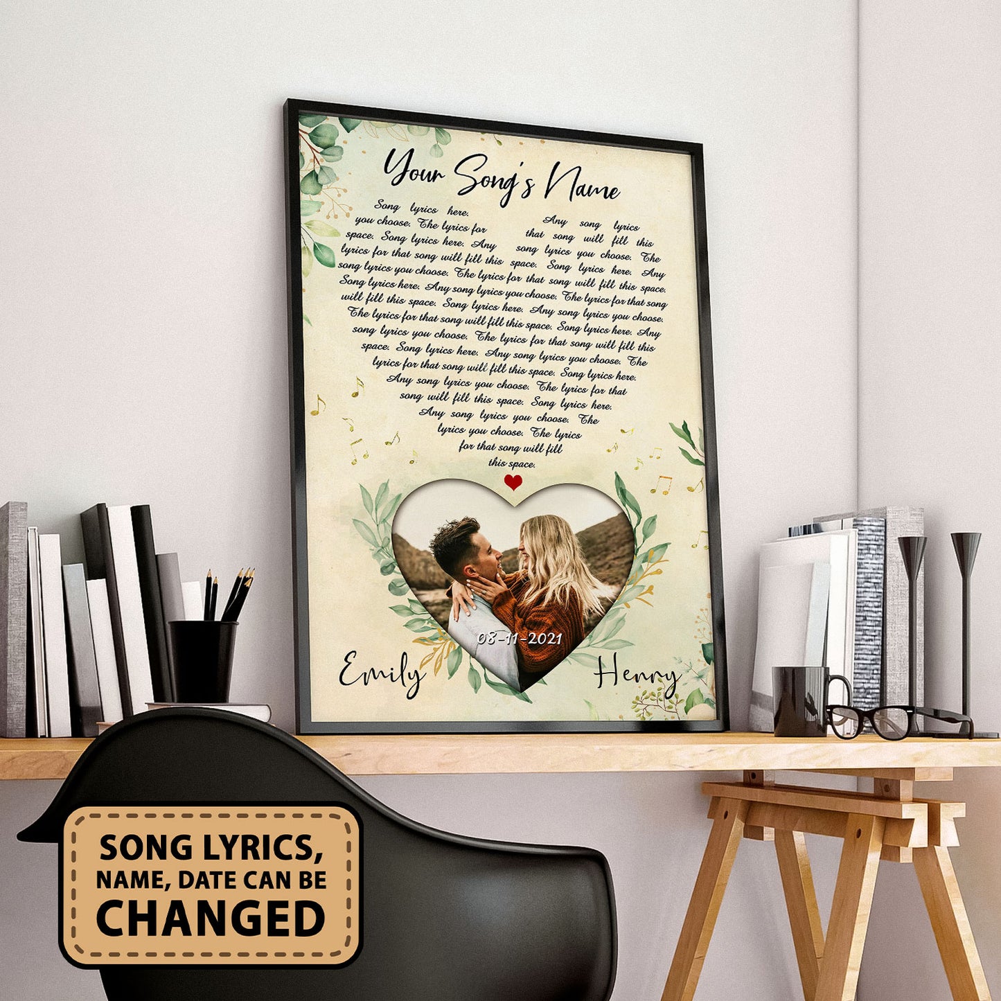 Personalized Song Lyrics Custom Image Heart Vertical Poster For Couple