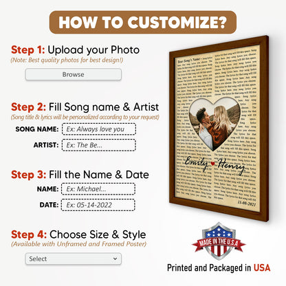 Personalized Song Lyrics Custom Image Vintage Vertical Poster For Couple
