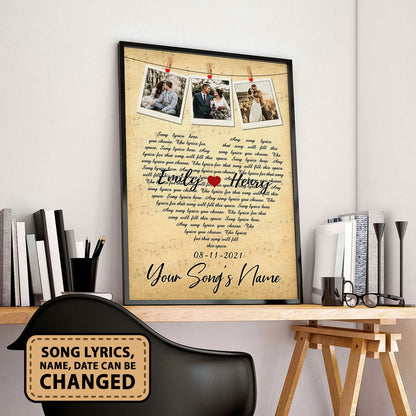 Personalized Song Lyrics Custom Image, Name & Date Vertical Poster