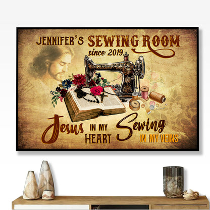 Sewing Room Jesus In My Heart Sewing In My Veins Poster