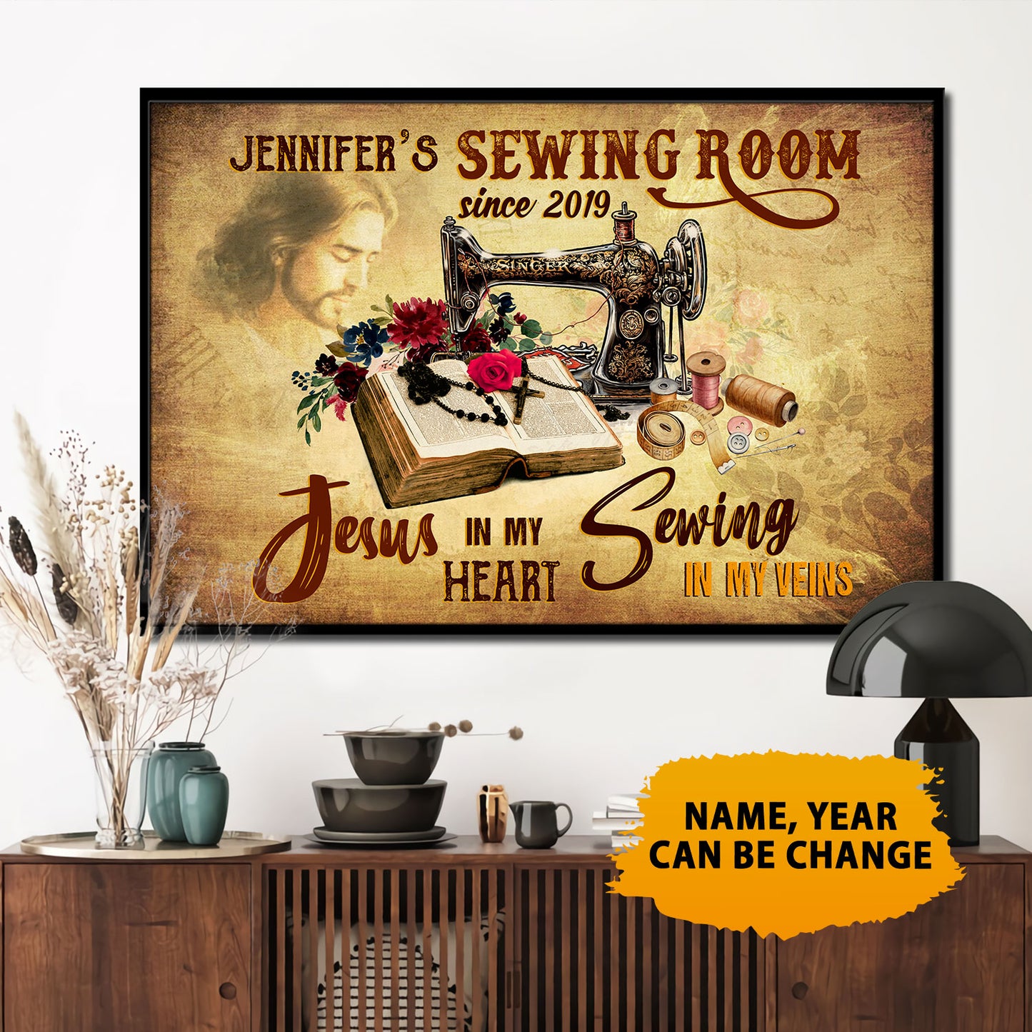 Sewing Room Jesus In My Heart Sewing In My Veins Poster