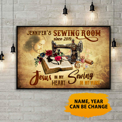 Sewing Room Jesus In My Heart Sewing In My Veins Poster