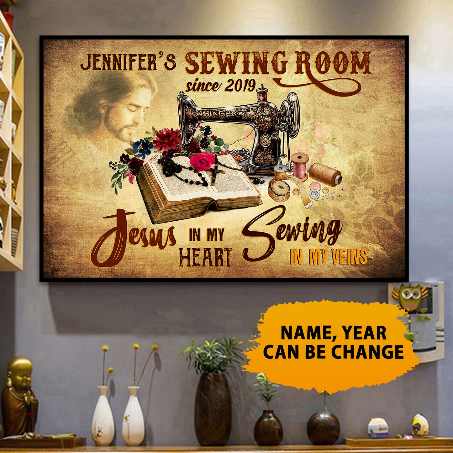 Sewing Room Jesus In My Heart Sewing In My Veins Poster