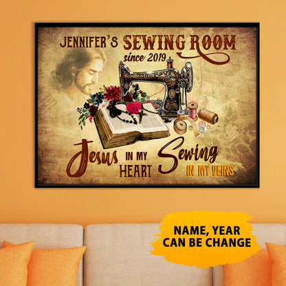 Sewing Room Jesus In My Heart Sewing In My Veins Poster