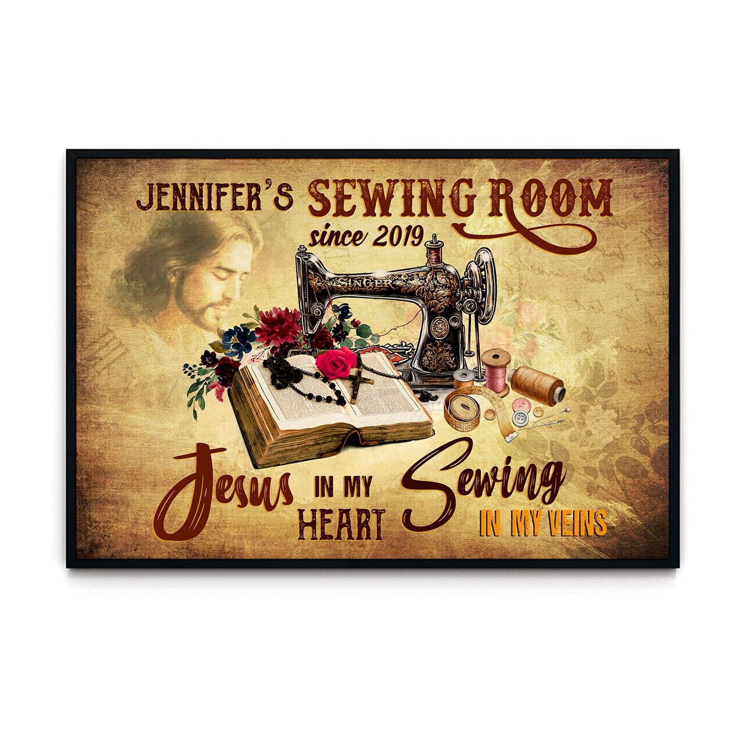 Sewing Room Jesus In My Heart Sewing In My Veins Poster