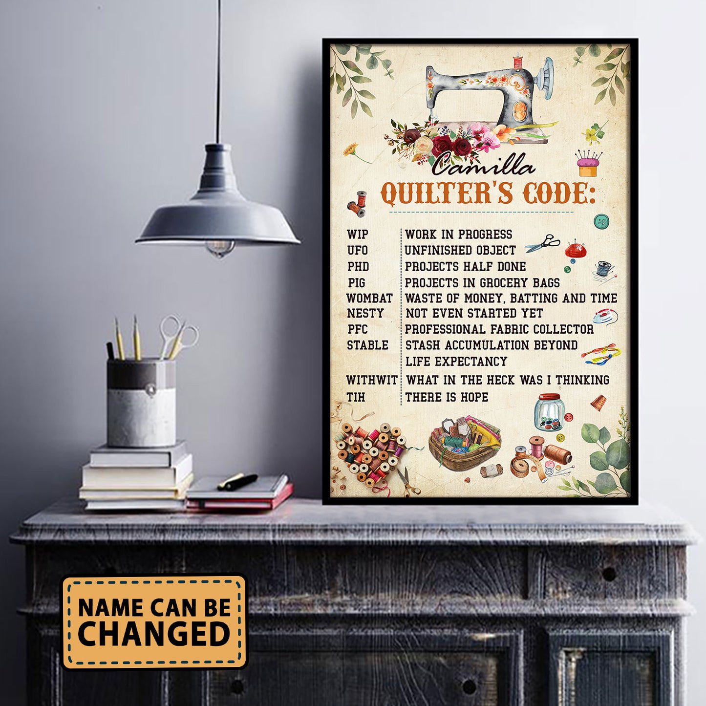 Quilter's Code  Personalizedwitch Vertical Poster For Sewing Lover