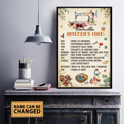 Quilter's Code  Personalizedwitch Vertical Poster For Sewing Lover