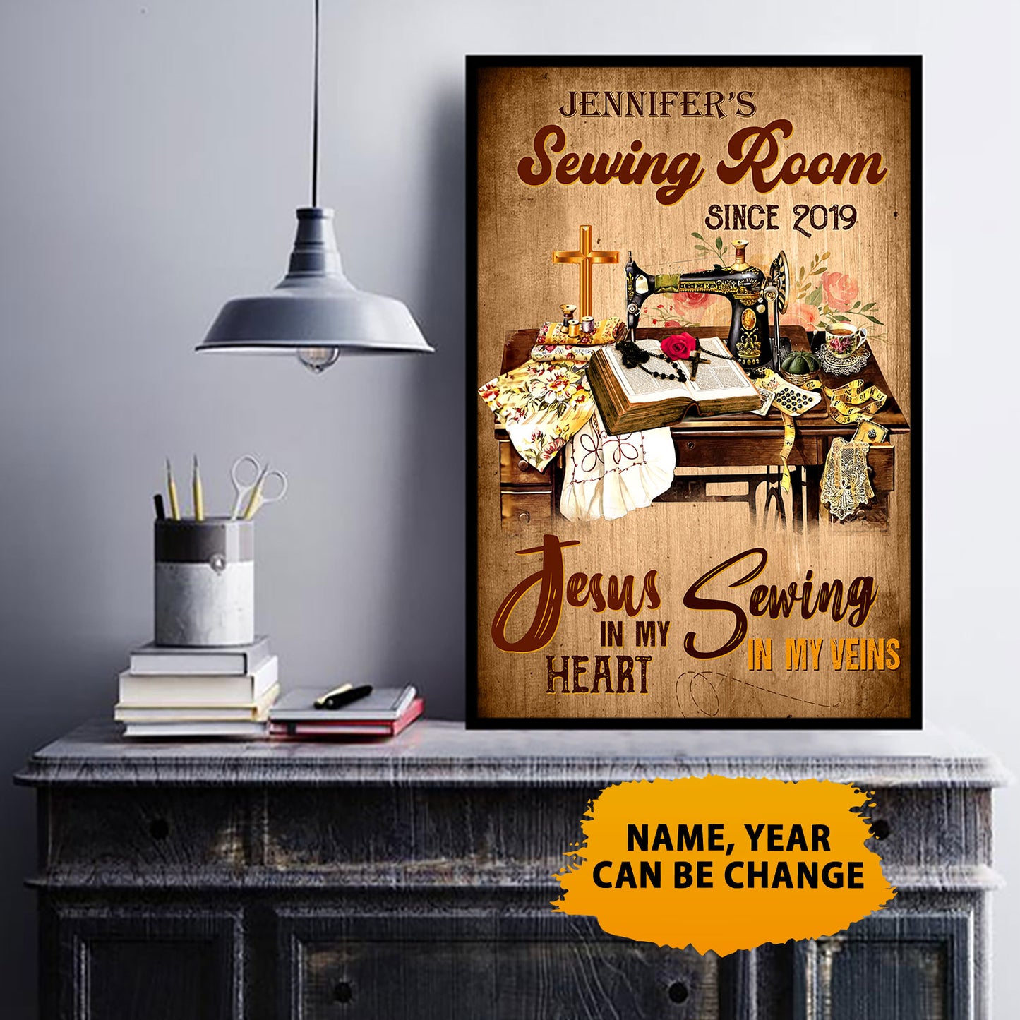 Sewing Room Jesus In My Heart Sewing In My Veins Poster