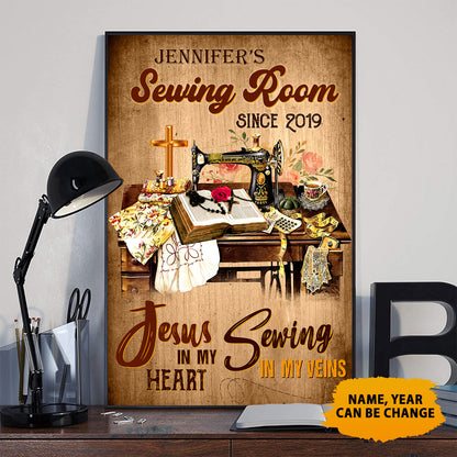 Sewing Room Jesus In My Heart Sewing In My Veins Poster