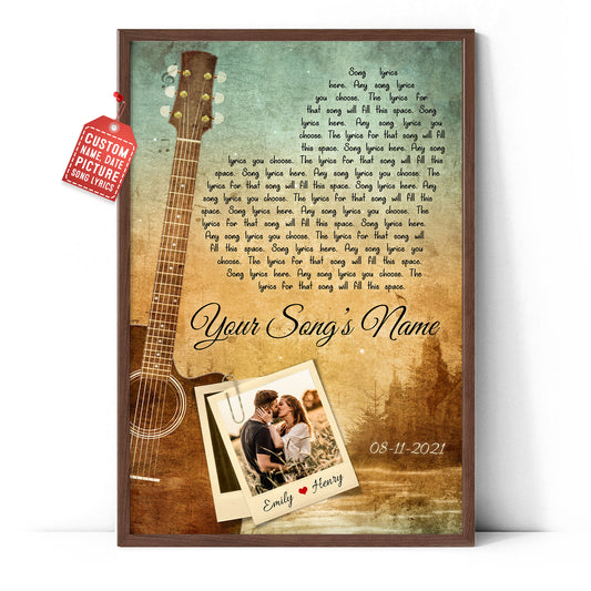 Song Lyrics Heart Custom Vertical Poster With Your Photo, Name & Date