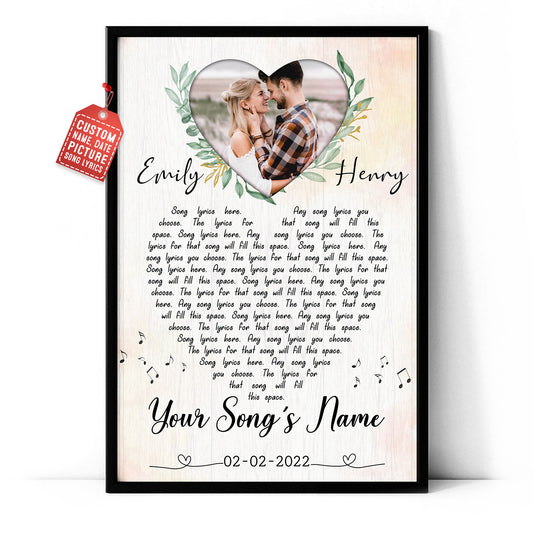 Song Lyrics Heart Custom Vertical Poster With Your Image, Name & Date