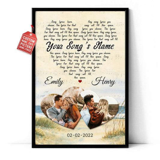 Personalized Song Lyrics Custom Image Heart Beach Vintage Vertical Poster