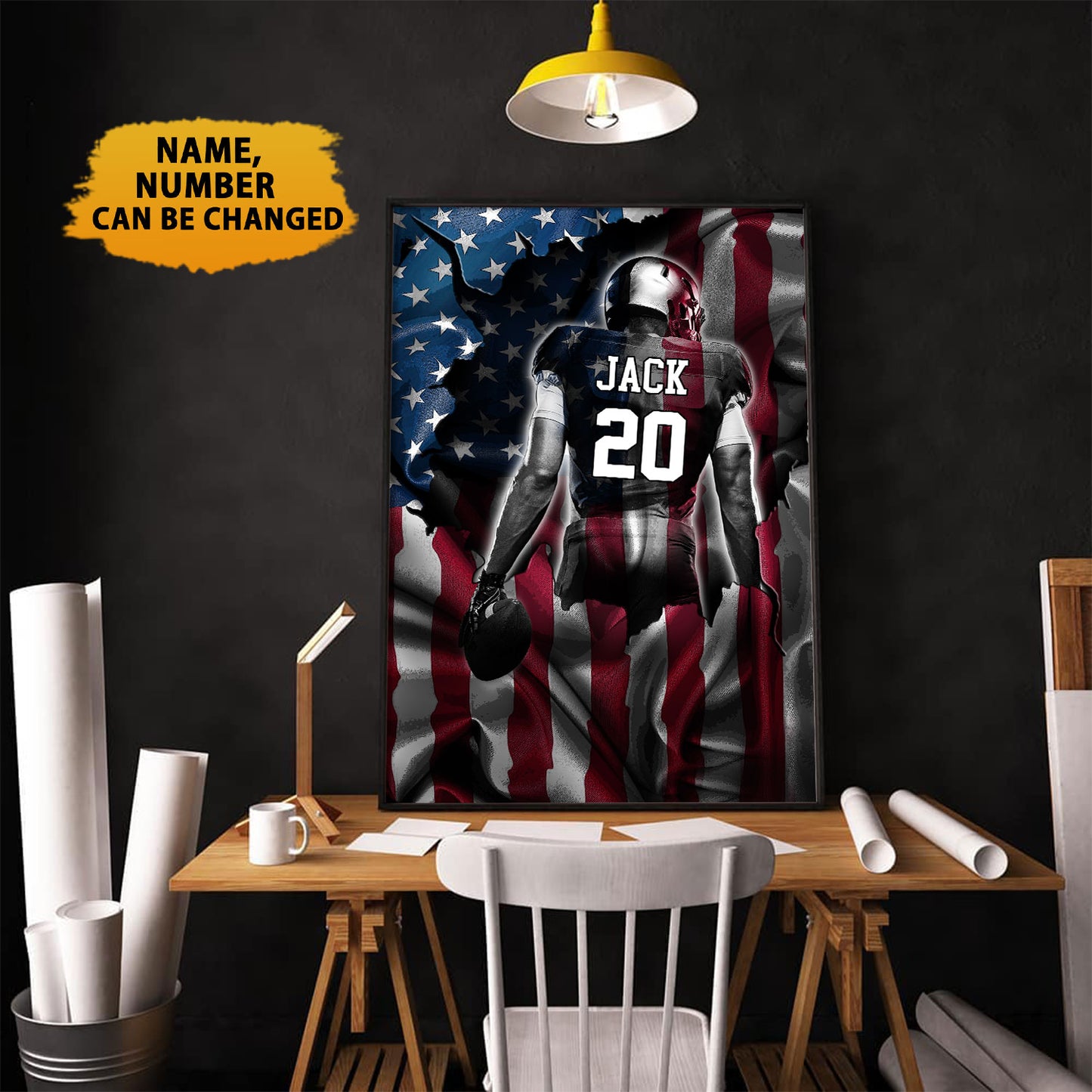 Football Player US Flag Personalizedwitch Horizontal Poster