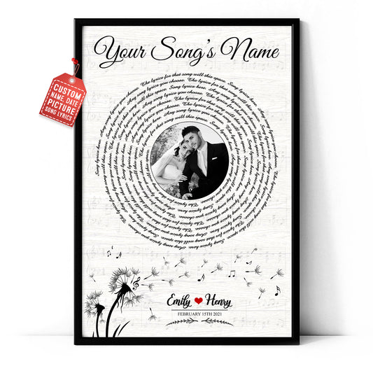 Song Lyrics Record Anniversary Custom Photo & Name Poster